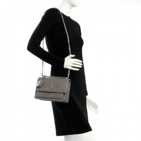 YSL SUNSET Medium Croc black Crossbody Brand New - Picture 15 of 15